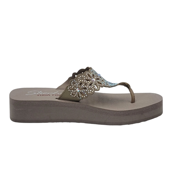 Skechers Vinyasa Pretty Thang Sandals Size 8 Taupe Iridescent Rhinestones Wedge - Picture 2 of 8